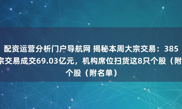 配资运营分析门户导航网 揭秘本周大宗交易：385笔大宗交易成交69.03亿元，机构席位扫货这8只个股（附名单）