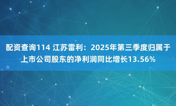 配资查询114 江苏雷利：2025年第三季度归属于上市公司股东的净利润同比增长13.56%